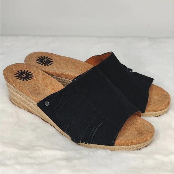 Ugg Suede Fringe Heeled Wedge Espadrille Sandals sz 8.5 - Picture 3 of 9